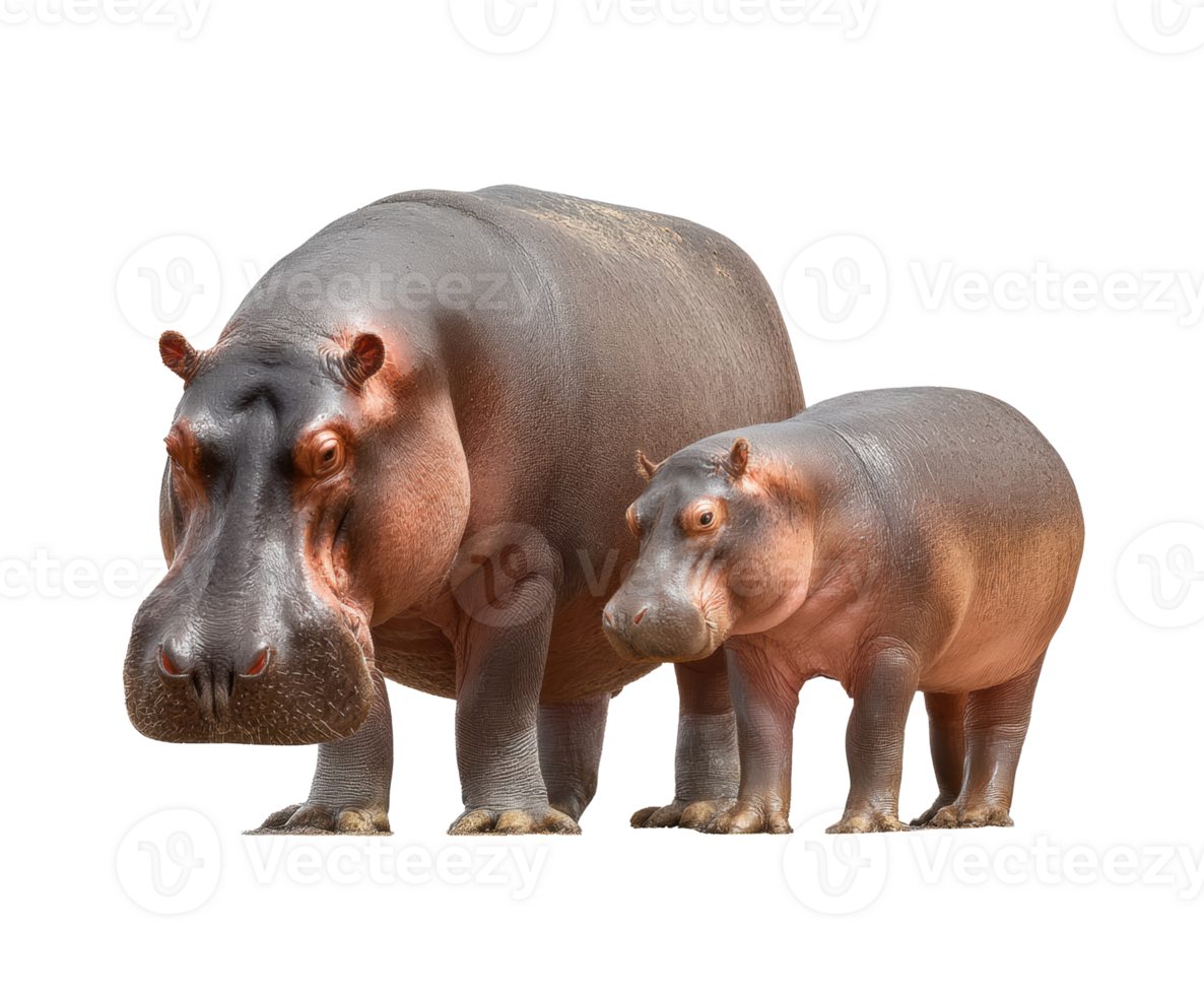 Family of hippos in natural habitat near water source png