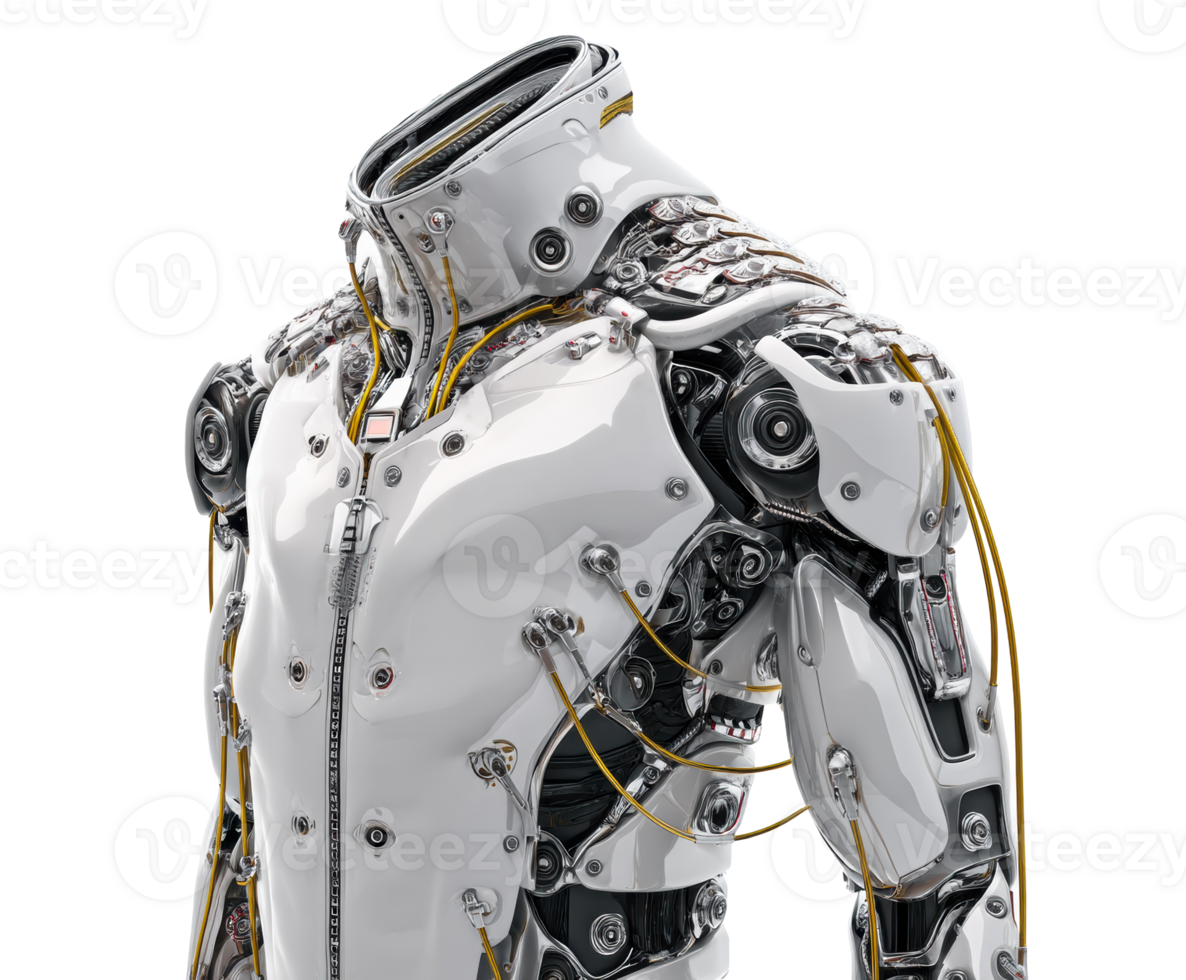 Futuristic robotic suit design with intricate wiring and details png