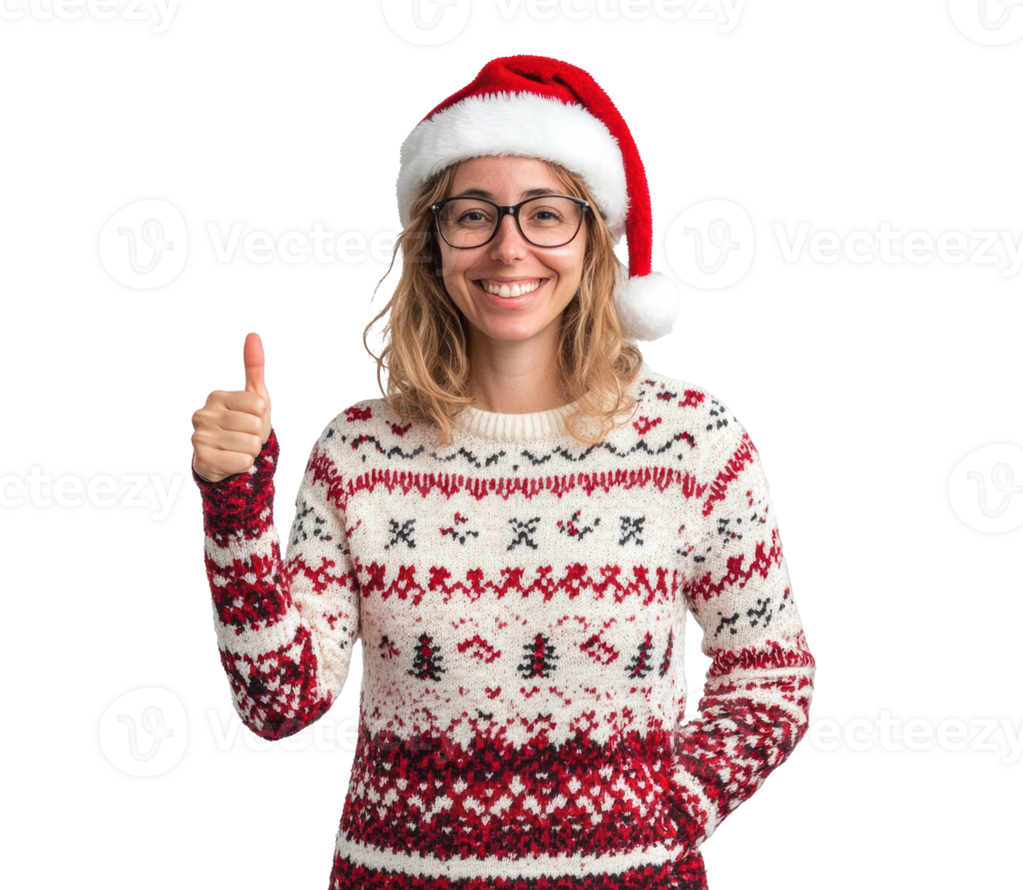 Festive holiday celebration with cheerful woman in Santa hat png