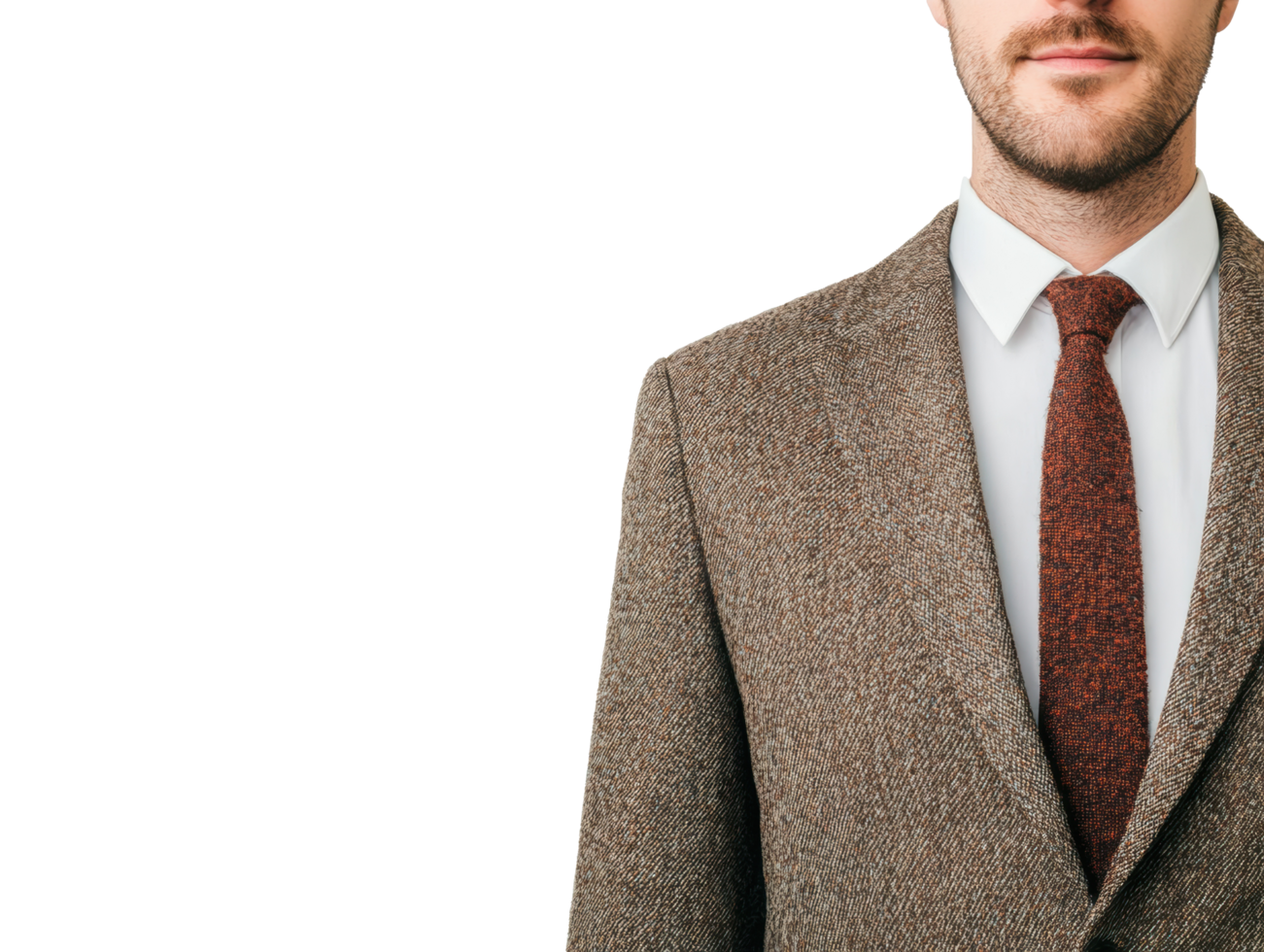 Stylish man in tailored suit with brown tie for formal occasions png