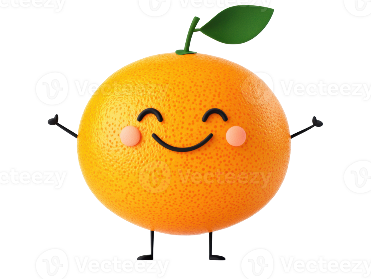 Happy orange character with cheerful expression and green leaf png
