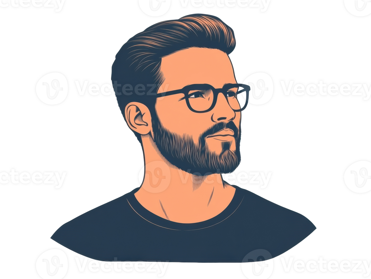 Young man with stylish glasses and beard showcasing modern confidence png