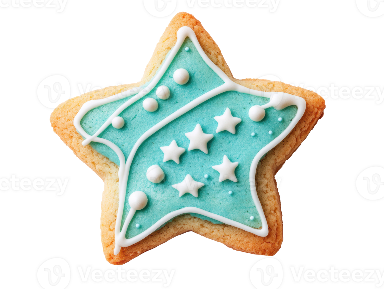 Creative star shaped cookie with bright blue icing design png