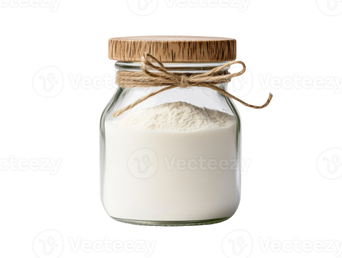 Glass jar with flour and wooden lid for baking and cooking png