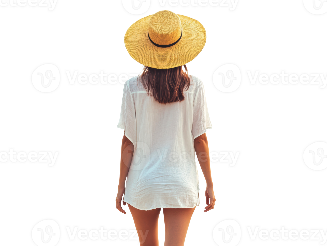Relaxing summer stroll at the beach with sun hat for vacation joy png