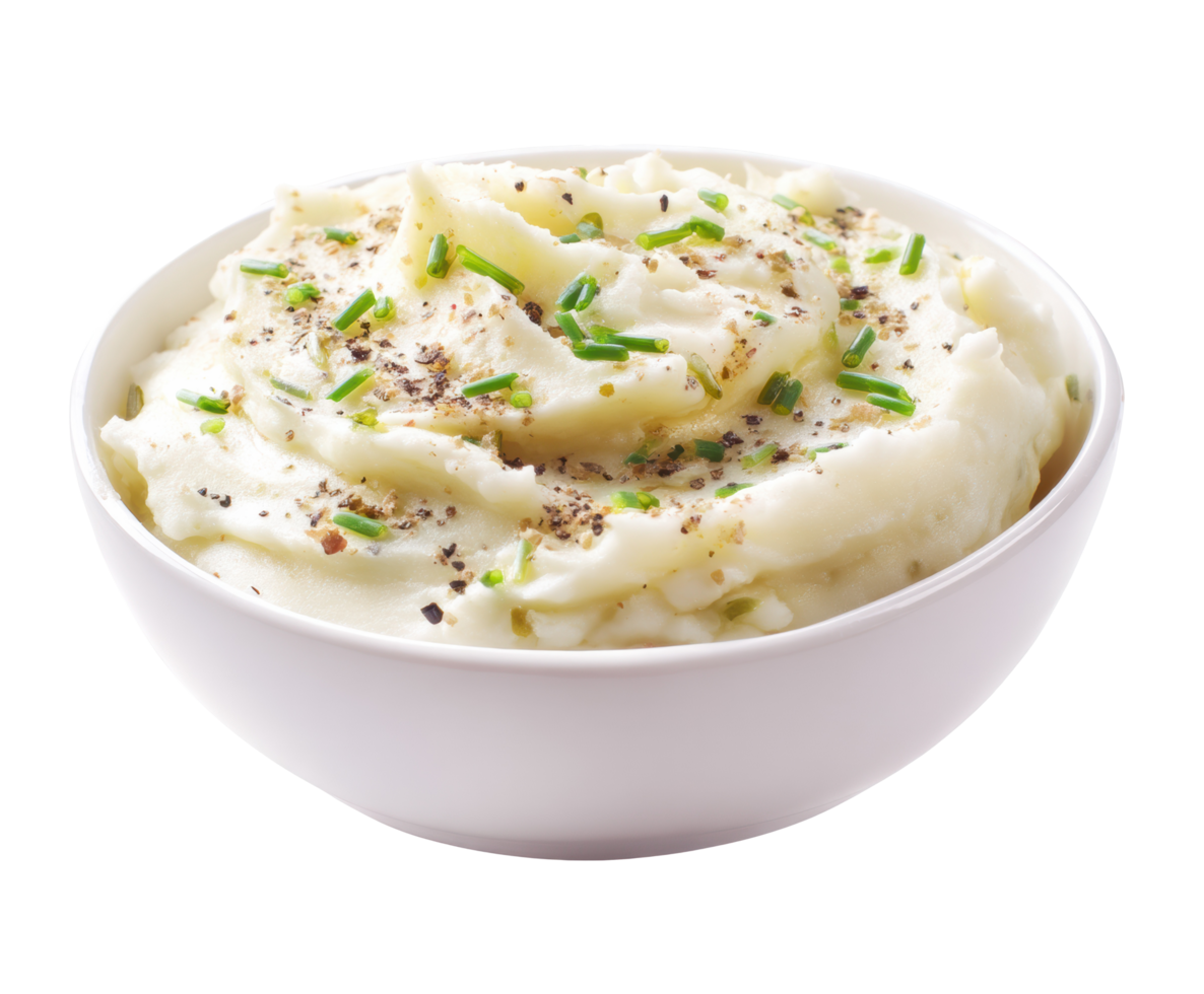 Creamy mashed potatoes with chives and pepper for comfort food png
