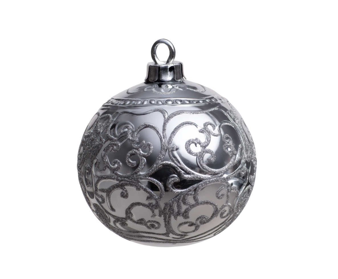 Elegant silver ornament with intricate swirl for holidays png