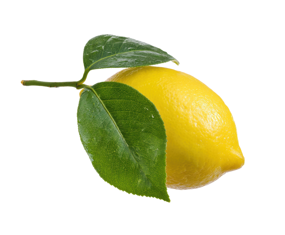 Fresh lemon with green leaves ready for culinary use png
