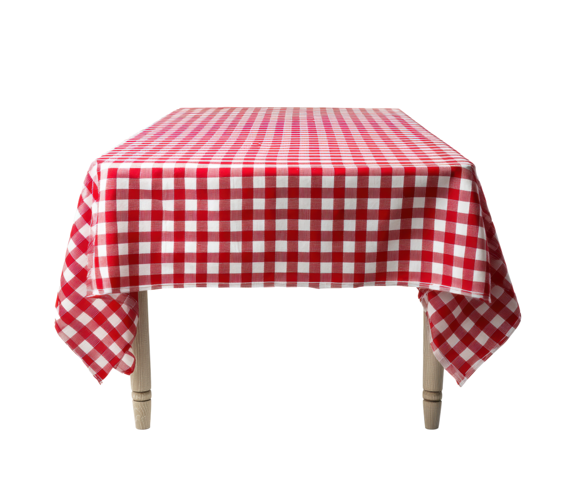 Red and white checkered tablecloth for dining and picnic settings png