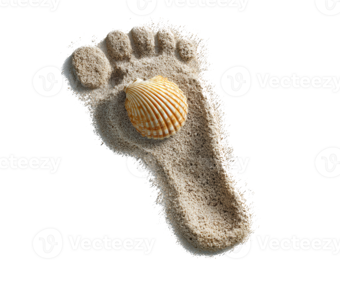 Beach footprint with a seashell in sandy shore png