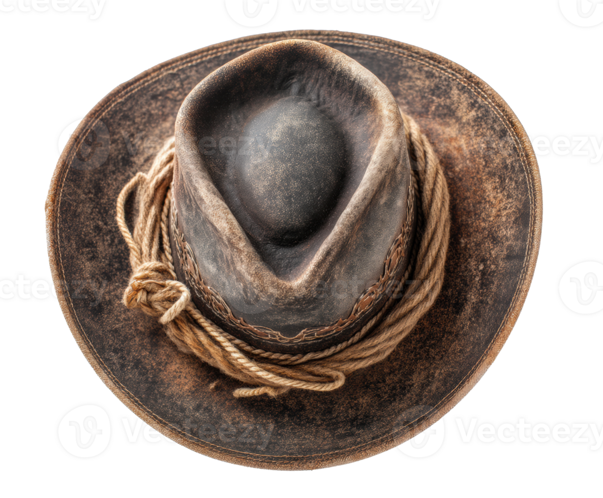 Weathered cowboy hat on display for rustic western themed decor png