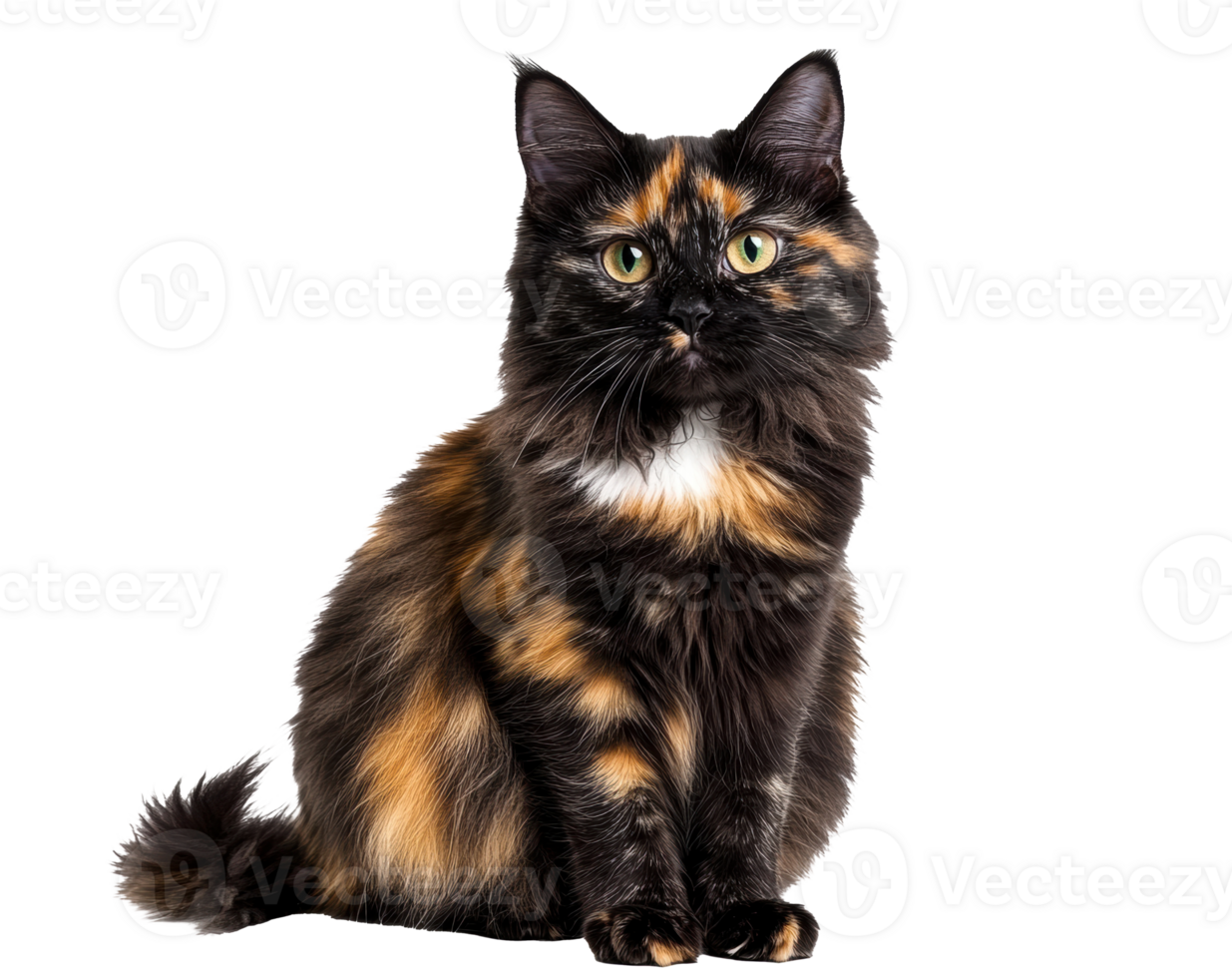 Beautiful tortoiseshell cat posing gracefully in indoor setting png