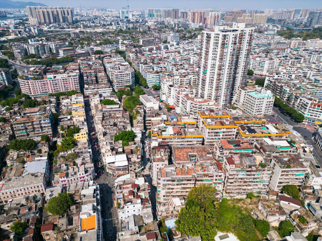 Shantou, Guangdong, China-FEB 17, 2025-The aerial view of Shantou downtown, south of China. photo