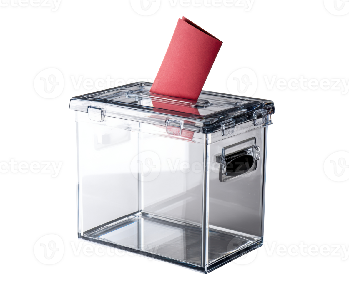Ballot box with red voting paper for elections in public spaces png
