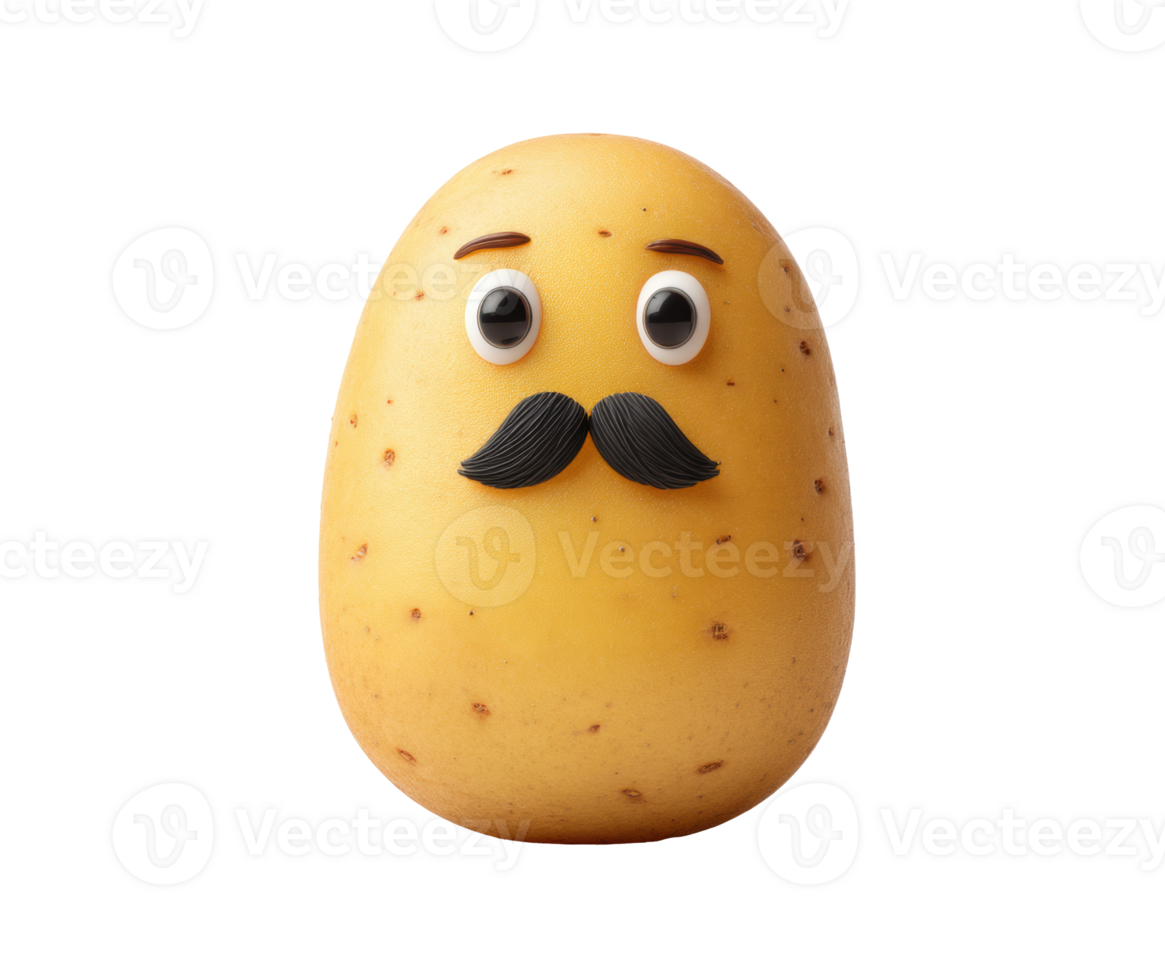 Playful potato character with mustache and expressive eyes png