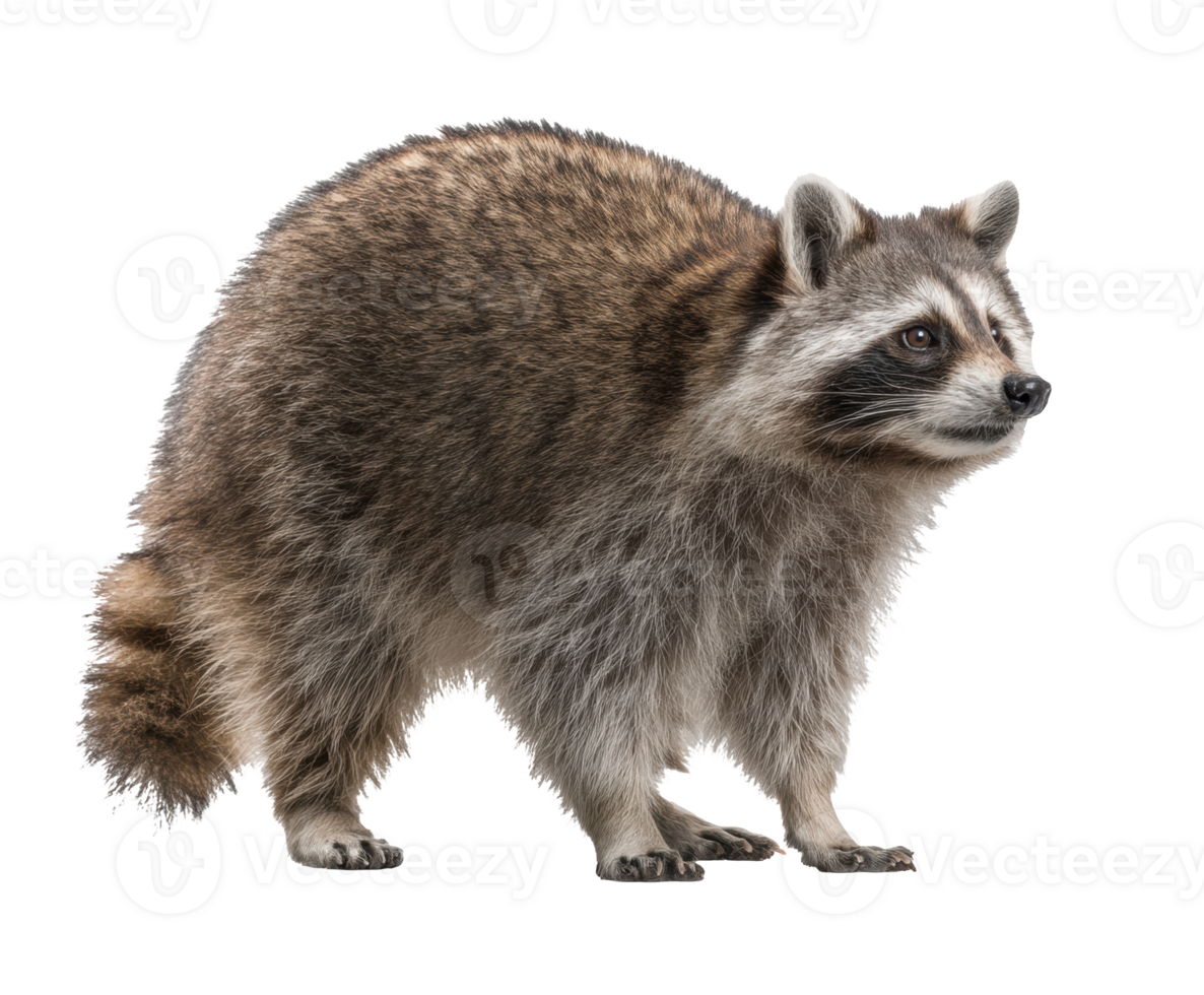 Raccoon standing in a curious pose against a light background png