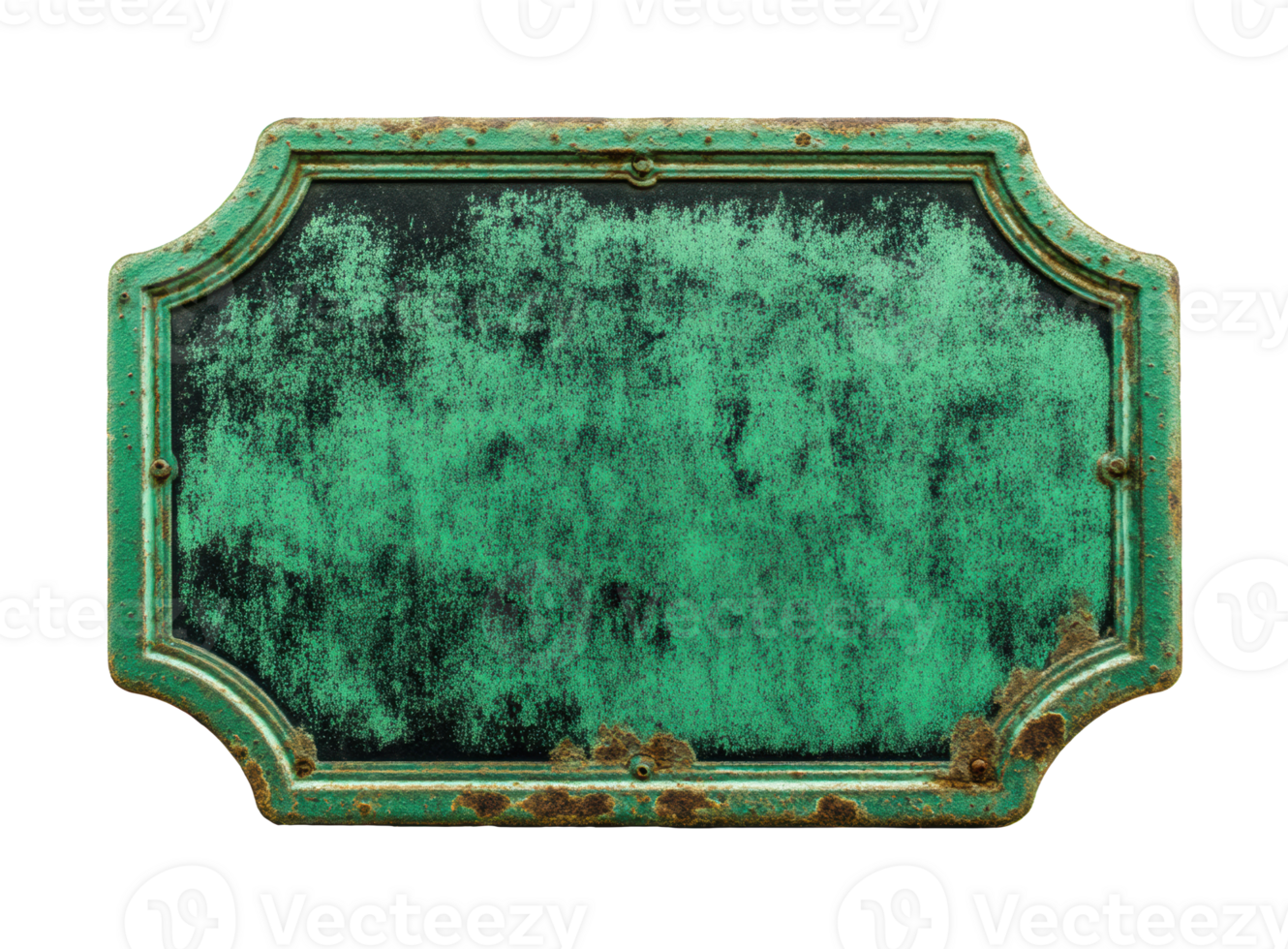 Vintage green sign with rusted edges for retro design and decor png