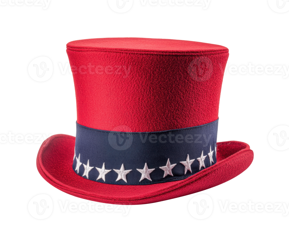 Red top hat with blue band and white stars for celebration png
