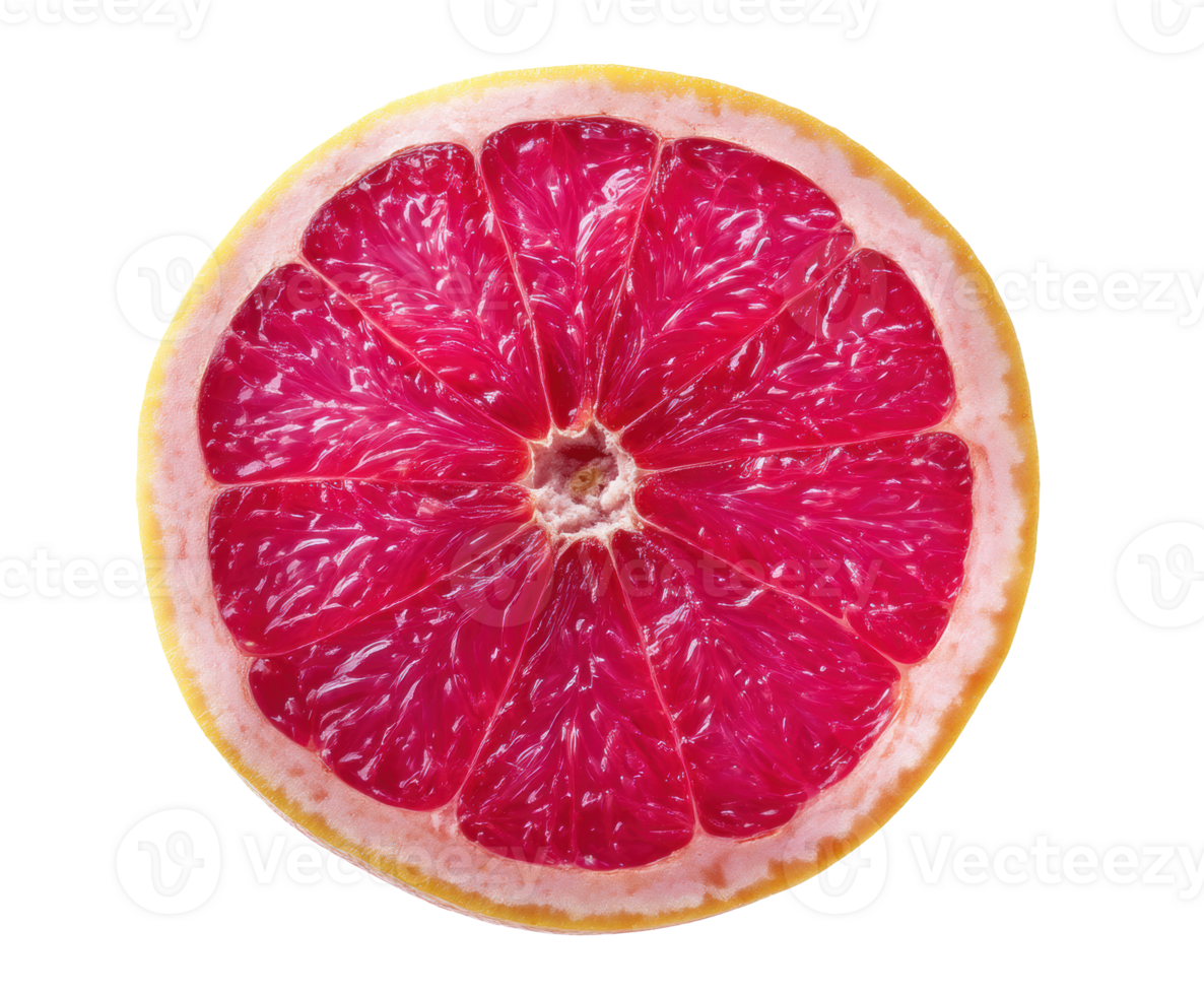 Freshly sliced grapefruit showcasing vibrant red and yellow colors png