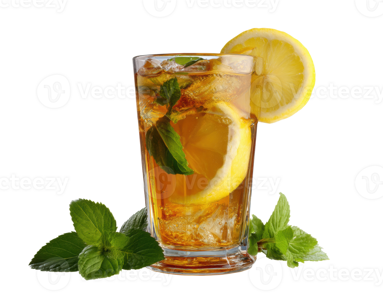 Refreshing iced tea with lemon and mint for summer enjoyment png