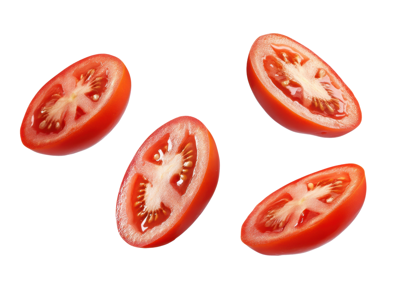 Freshly sliced tomatoes arranged on a clean surface for cooking png