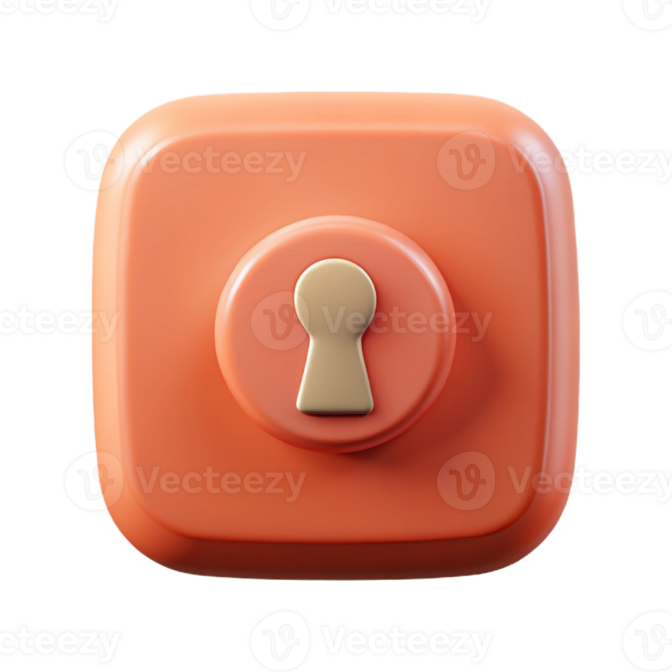 picturesque reflective rustic Rounded square badge with keyhole shape, flat coral with Scalable Design. professional png