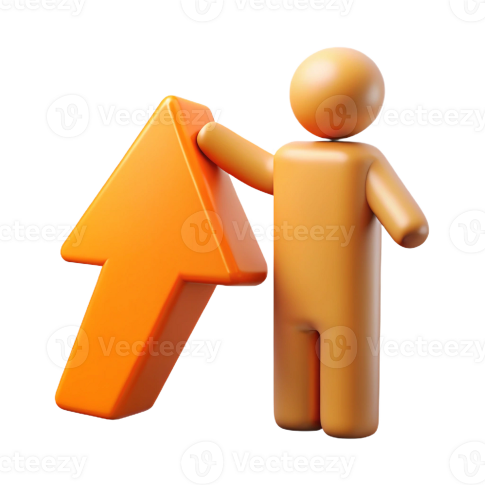 standout modern Arrow character pointing upwards, flat orange, minimal design with Scalable Design. masterfully captured png