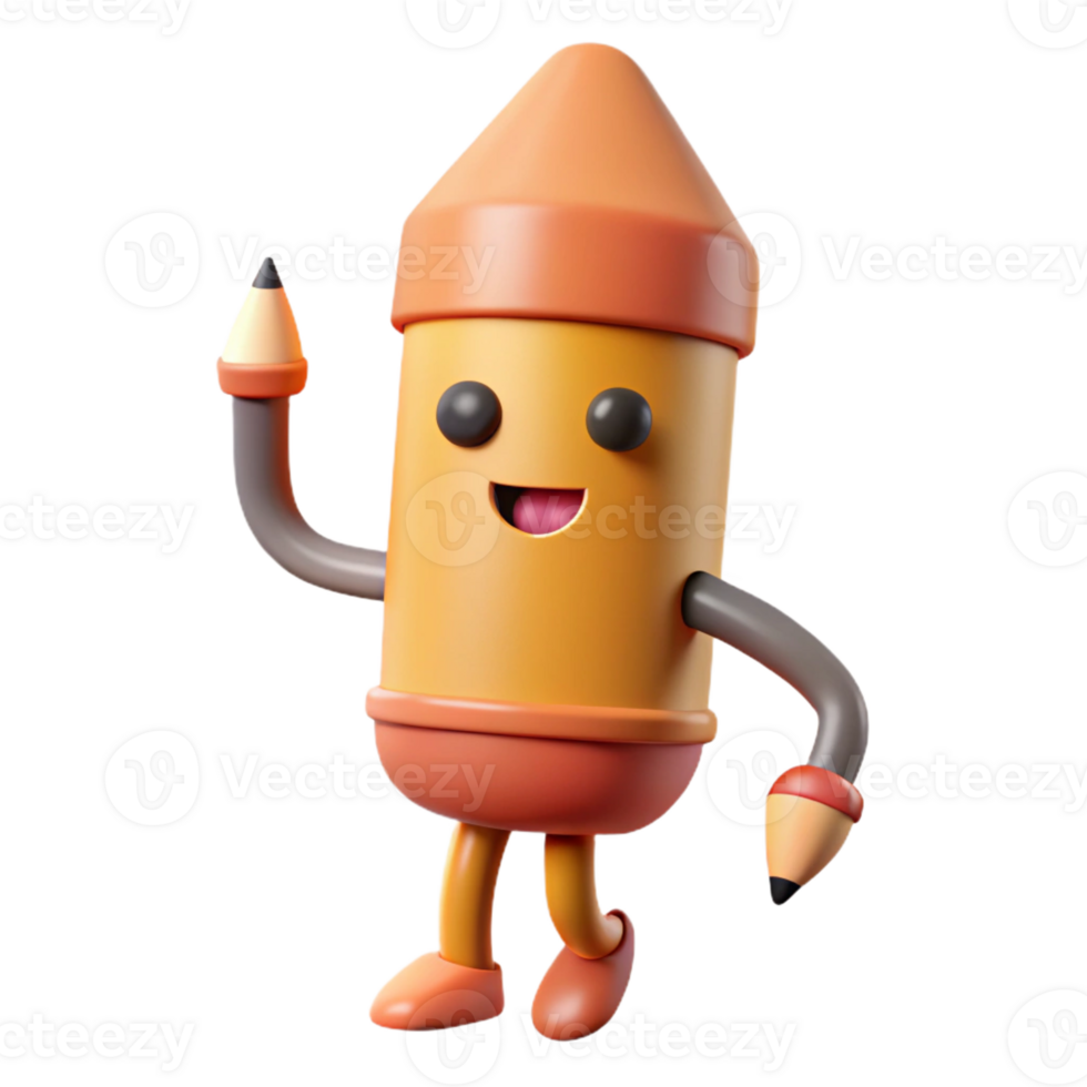 wonderful minimalist Pencil character with pointed tip, eraser end. Scalable, flat color, single-weight stroke with Scalable Design. artisan png