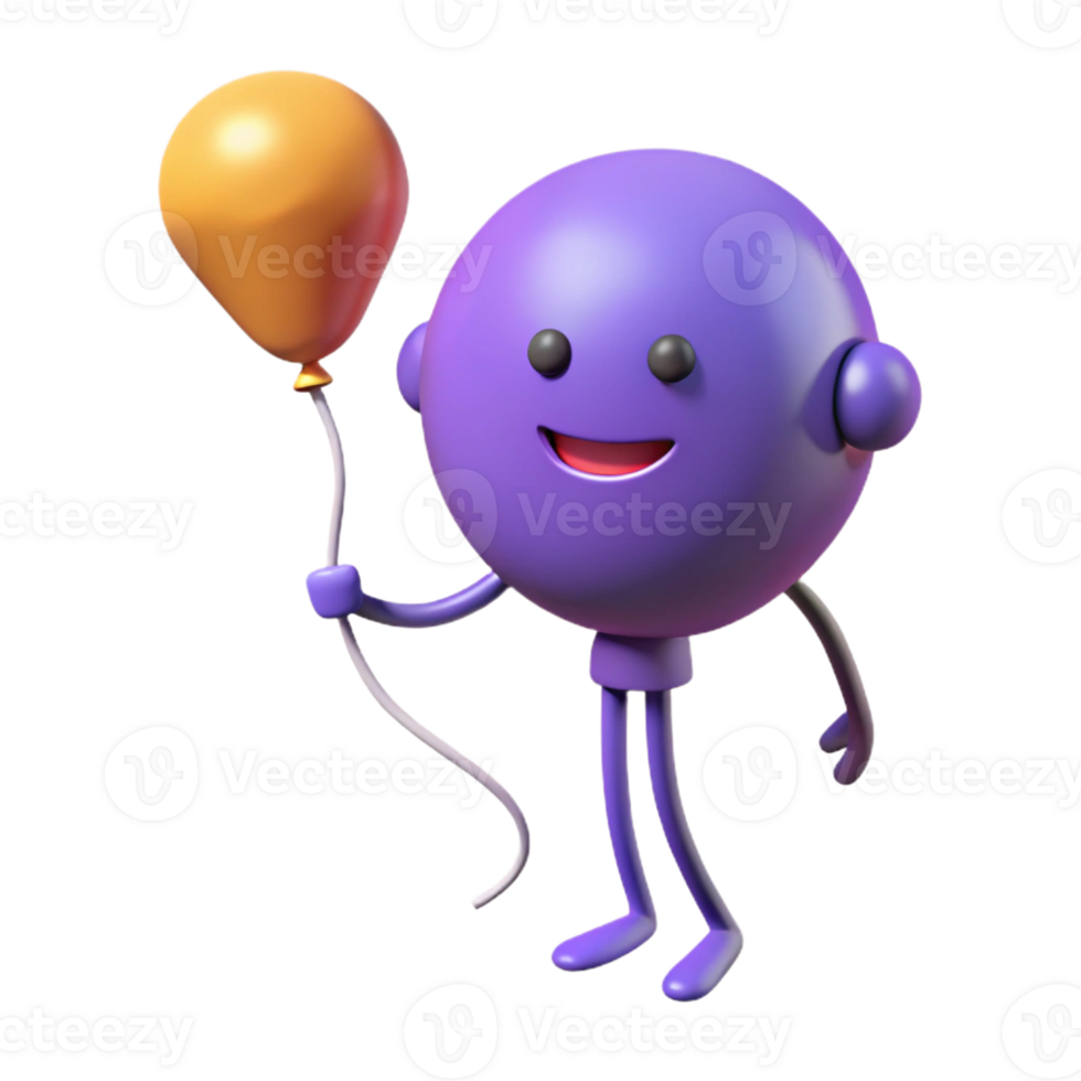 pristine whimsical geometric Balloon character with string attached. Scalable, flat color, single-weight stroke with Scalable Design. expertly shot png