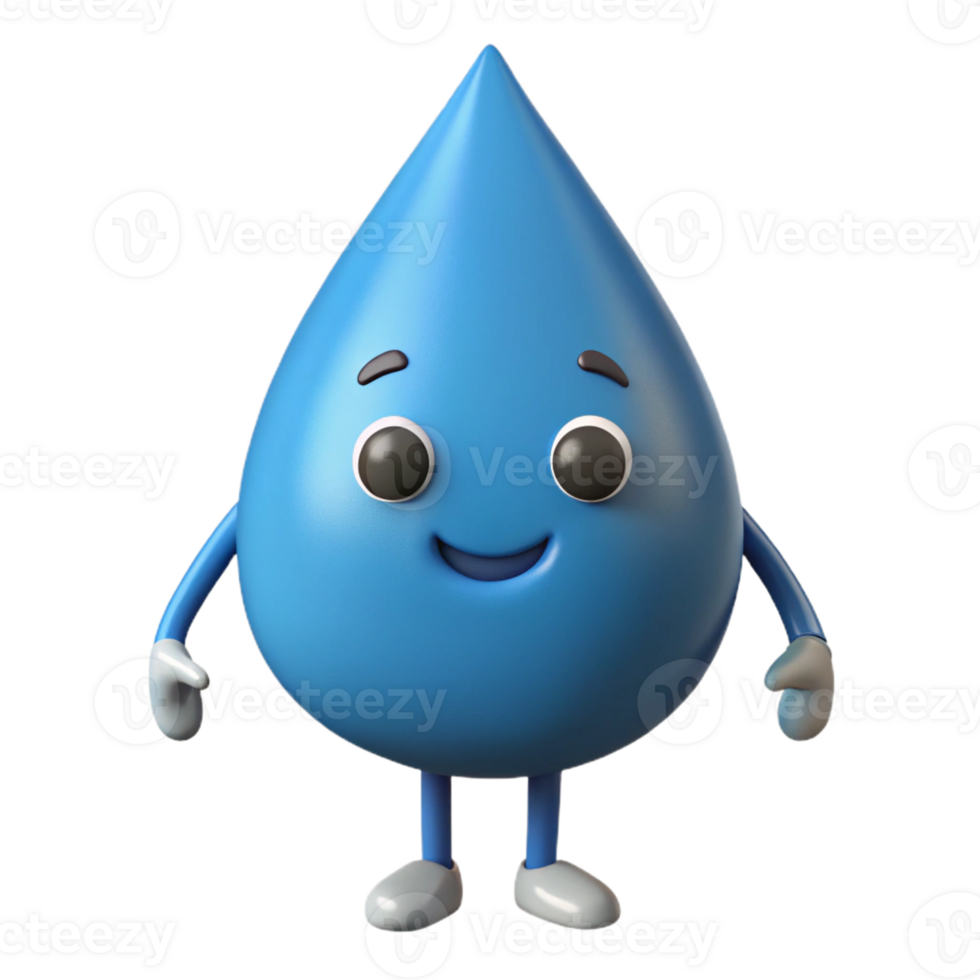 melancholic splendid Raindrop character with a friendly face, simple arms and legs. Minimal design, crisp edges, flat color with Scalable Design. high resolution png