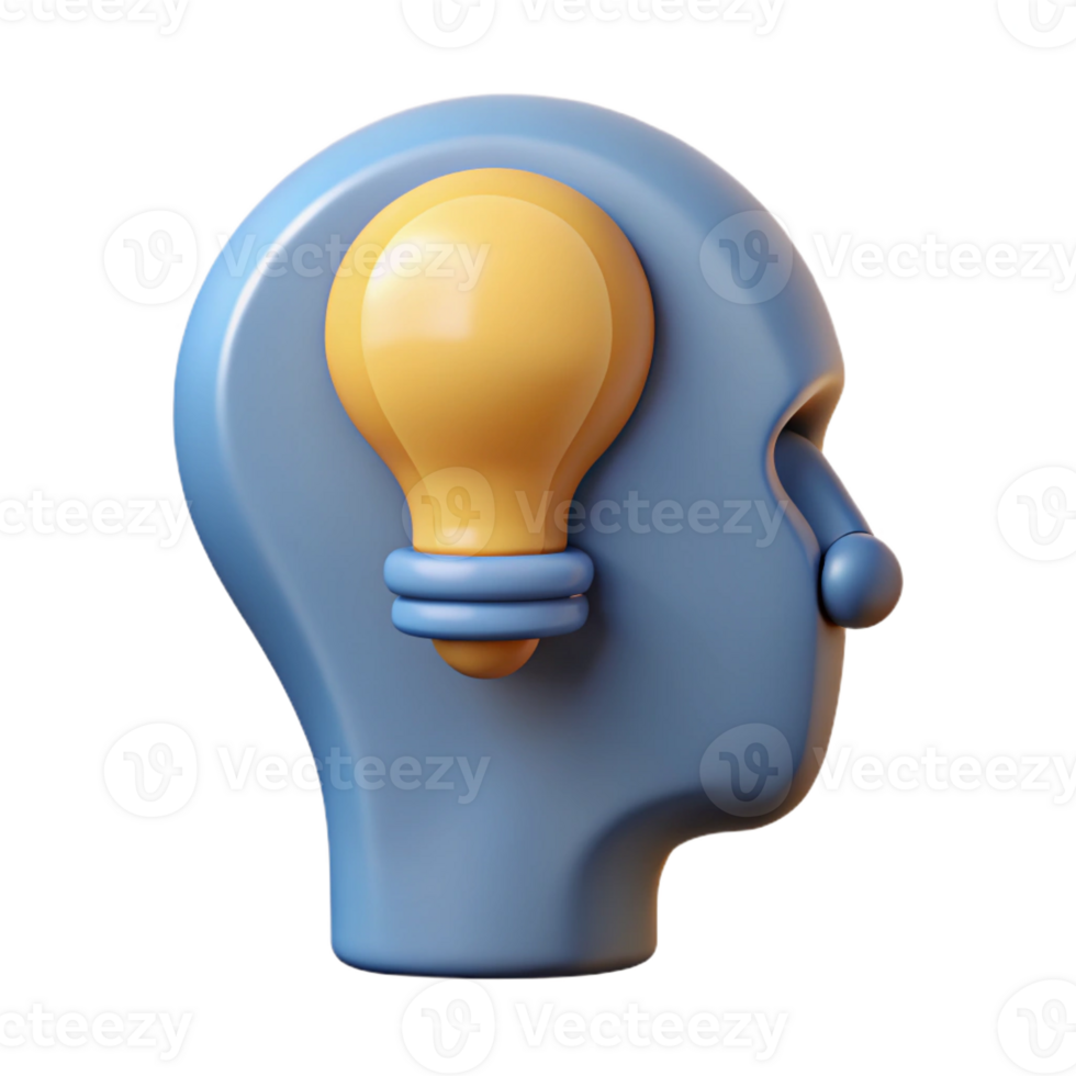 signature creative Human head silhouette with a lightbulb inside. Crisp edges, flat color, single-weight stroke with Scalable Design. premium png