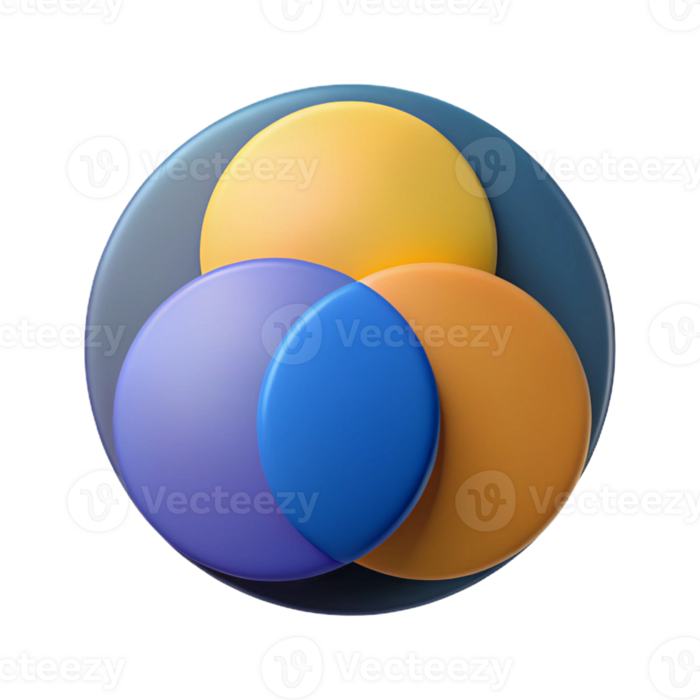 gorgeous art deco Venn diagram with overlapping circles. Geometric, scalable design, minimal with Scalable Design. studio quality png