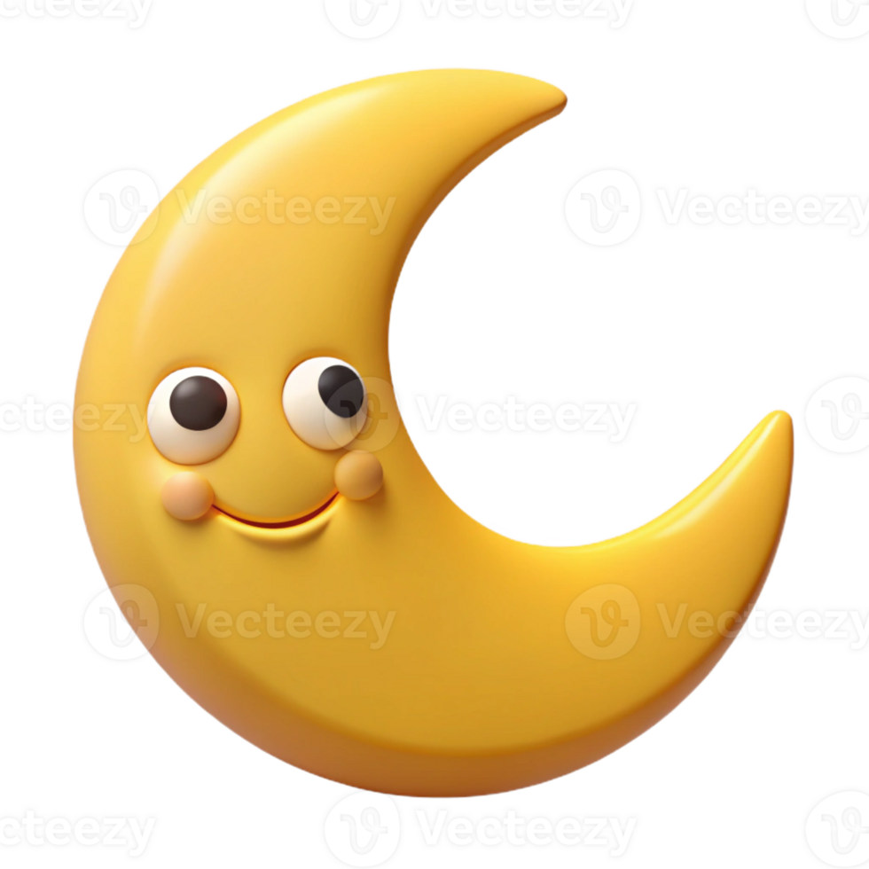 breathtaking geometric Smiling crescent moon character, simple eyes and mouth, clean lines, flat yellow with Scalable Design. masterfully captured png