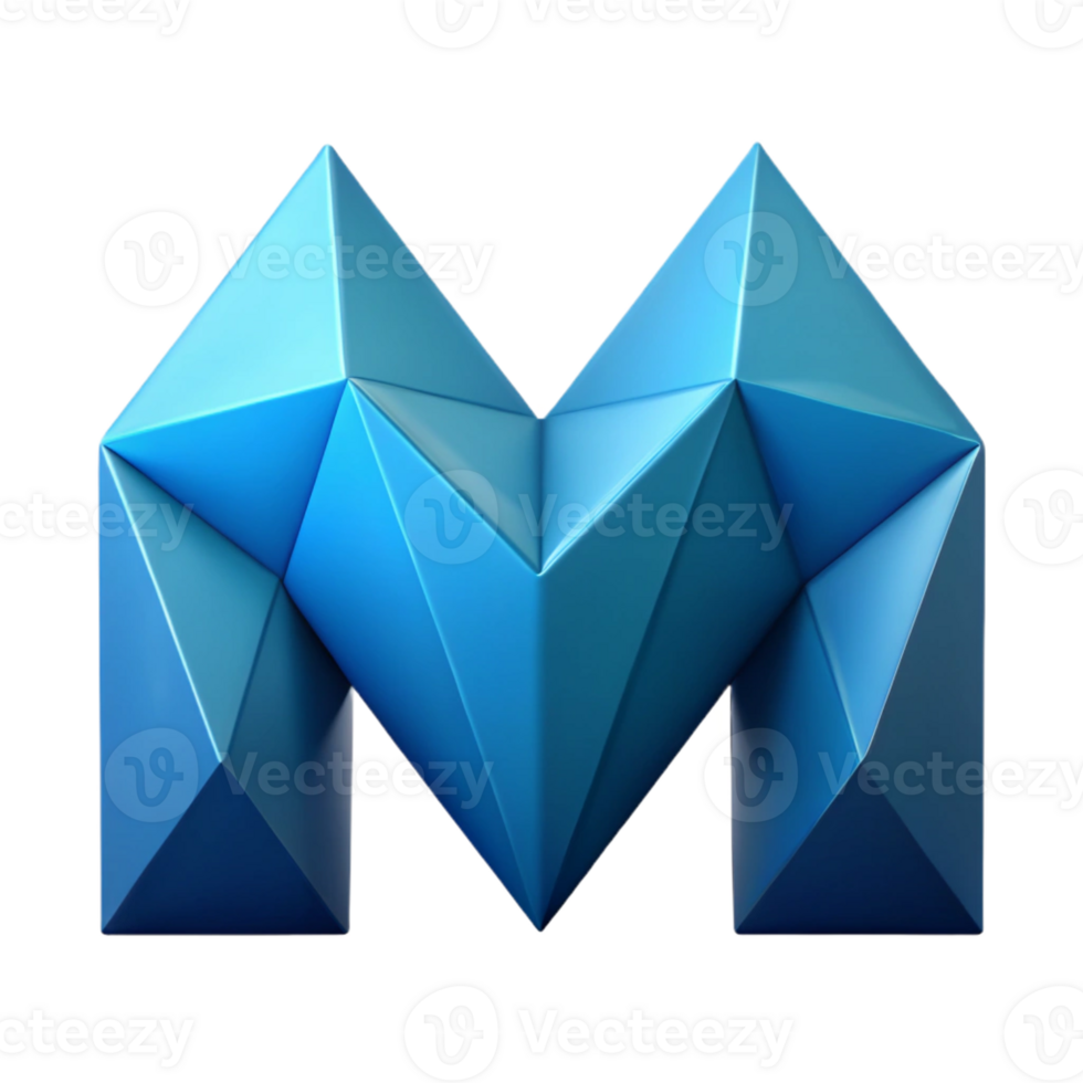 rare retro Symmetrical M composed of triangles. Flat color, clean lines with Scalable Design. crisp png