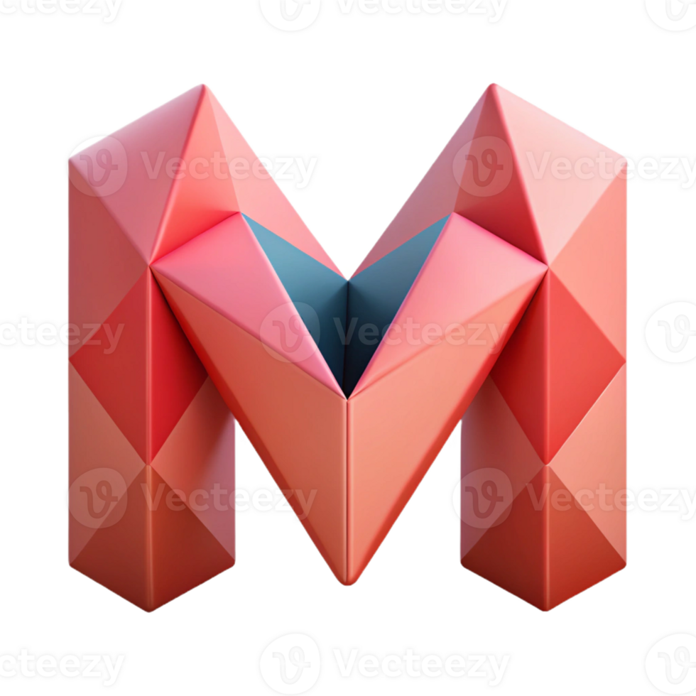 spectacular rustic Symmetrical M composed of triangles. Flat color, clean lines with Scalable Design. high resolution png