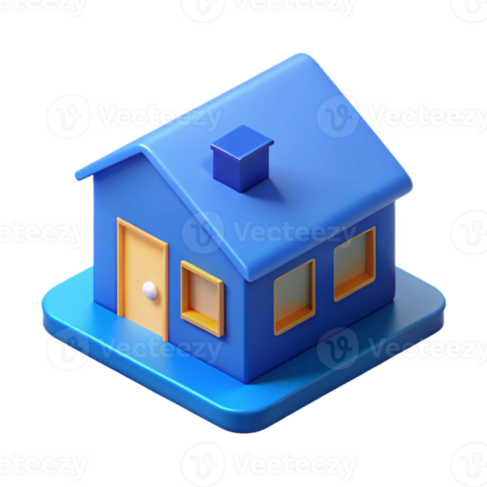 spectacular reflective impressionist Minimal isometric house with flat blue color with Scalable Design. impeccable png