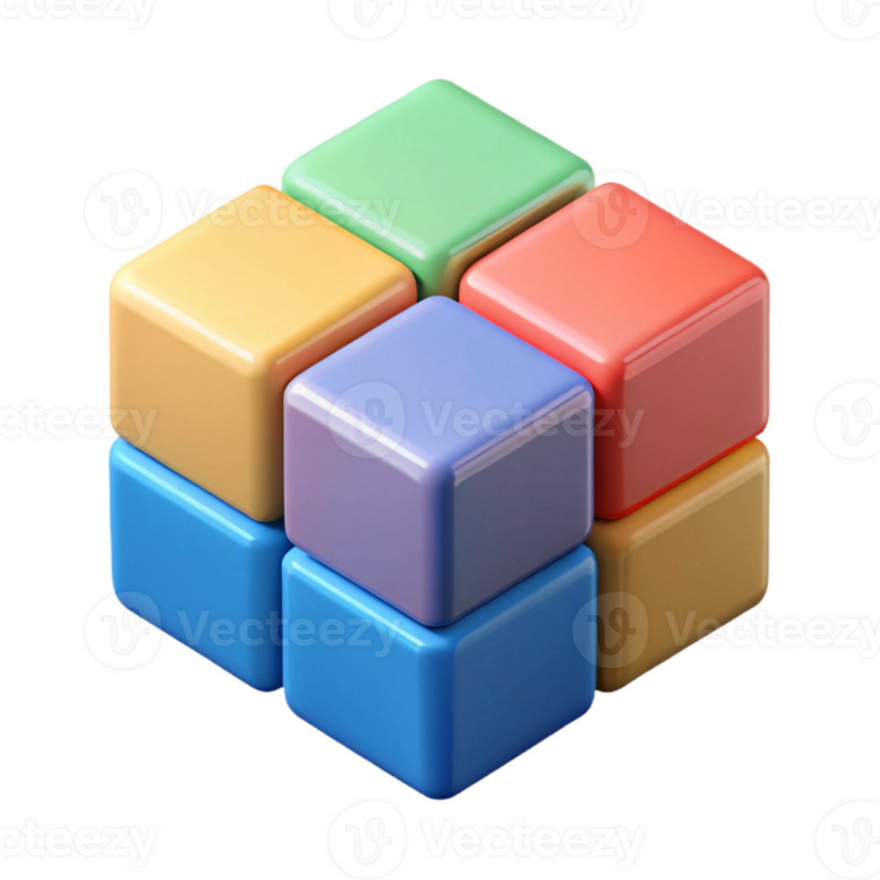 rare modern Isometric cube with different colored faces. Crisp edges, flat color, single-weight stroke with Scalable Design. original png