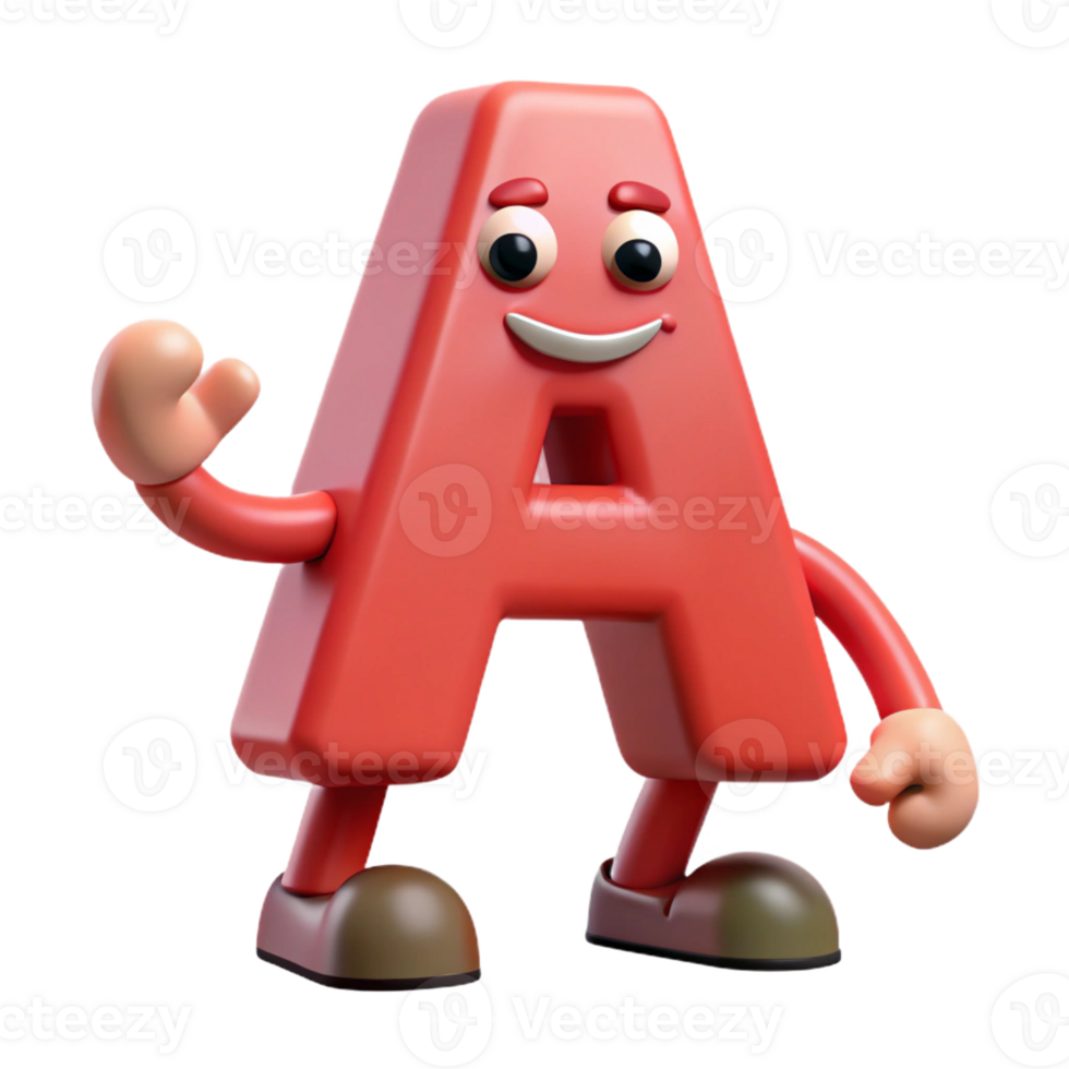 intense impressive Letter A character with two legs and two arms. Single-weight stroke, flat color with Scalable Design. artisan png