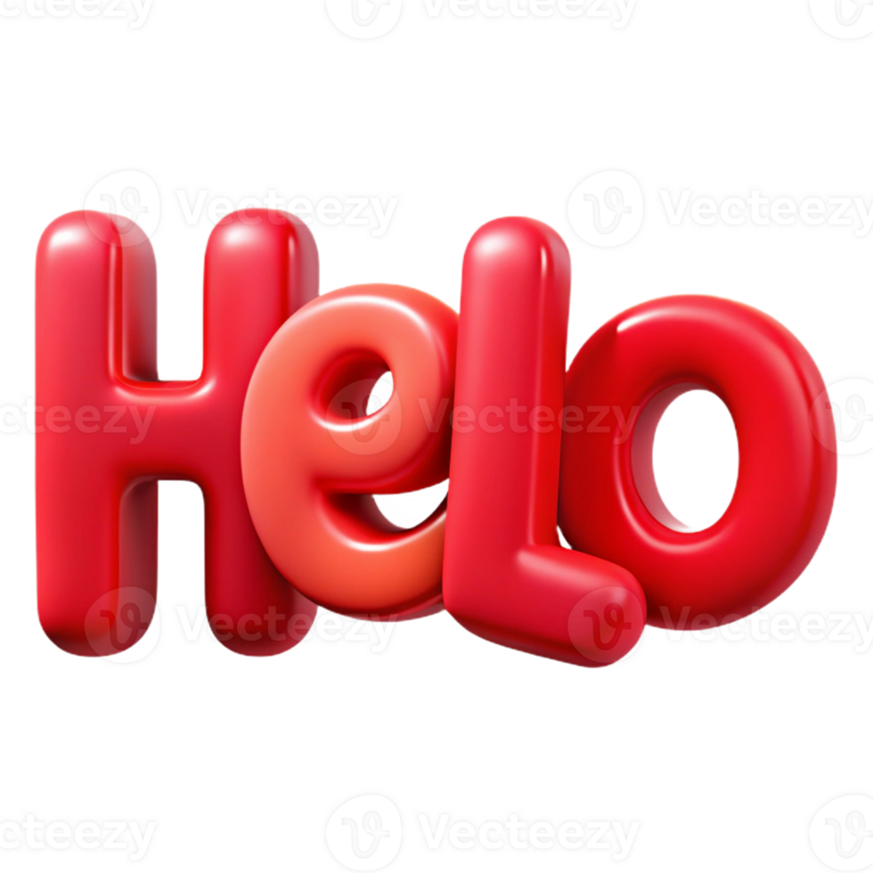 tranquil majestic Bold, sans-serif HELLO in vibrant red. Clean lines, flat color with Scalable Design. top-tier png