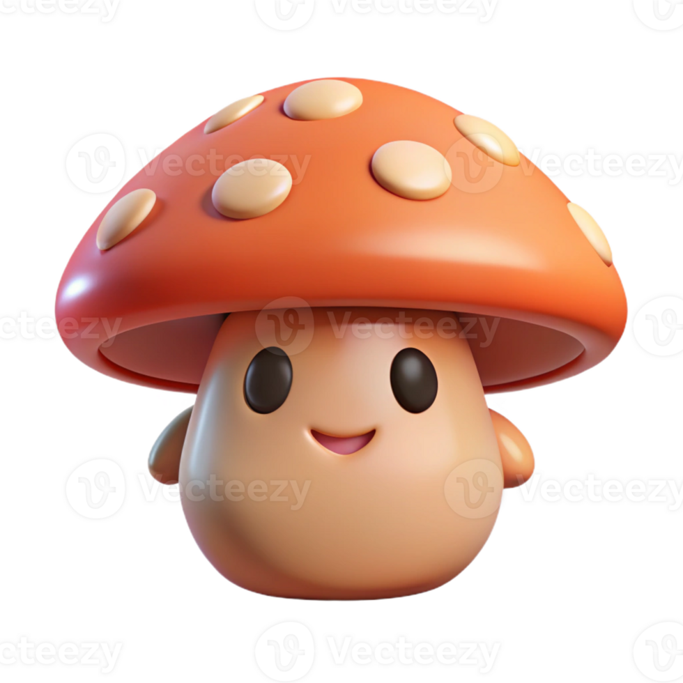 standout renaissance Mushroom character with a rounded cap and stem. Flat color, clean lines, minimal with Scalable Design. high quality png