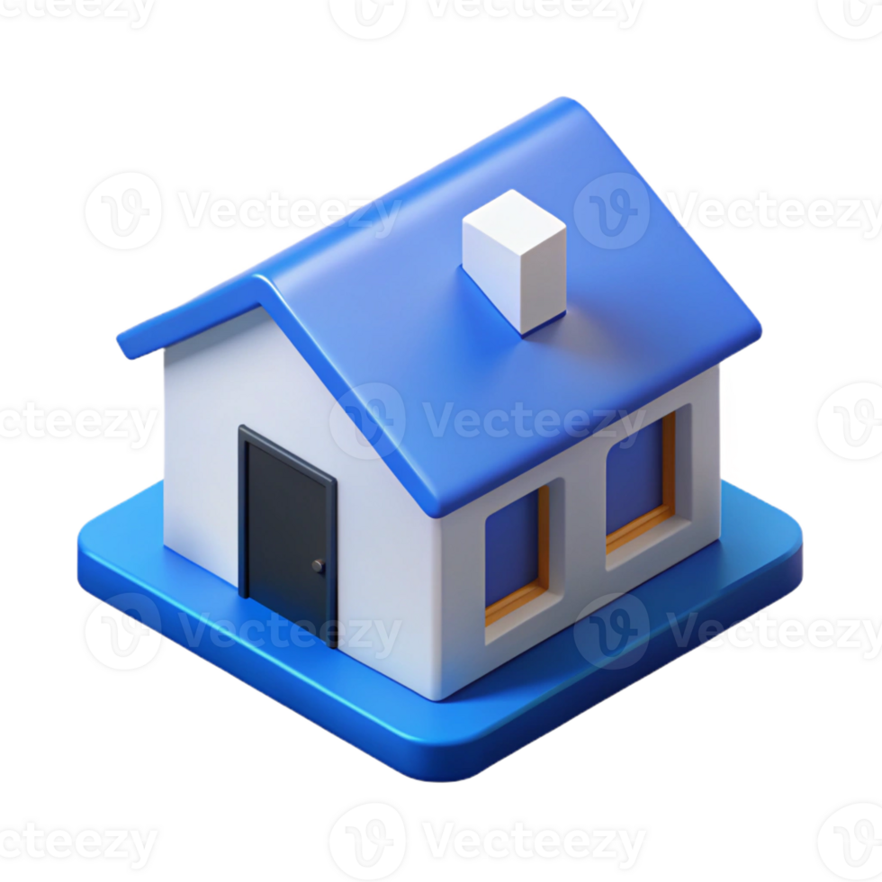 sumptuous melancholic vintage Minimal isometric house with crisp edges and a blue roof with Scalable Design. high quality png