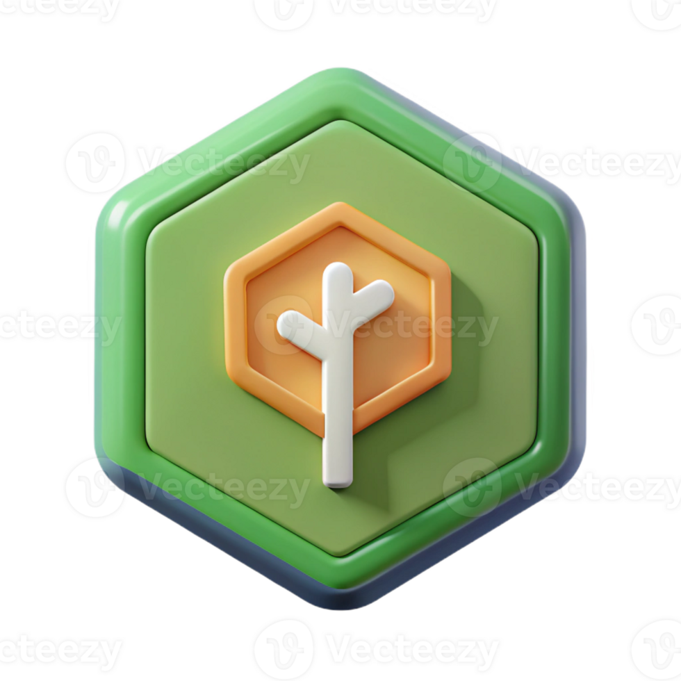 splendida biologico esagonale distintivo con un' semplice albero icona. minimo, piatto colore, peso singolo ictus con scalabile design. impeccabile png