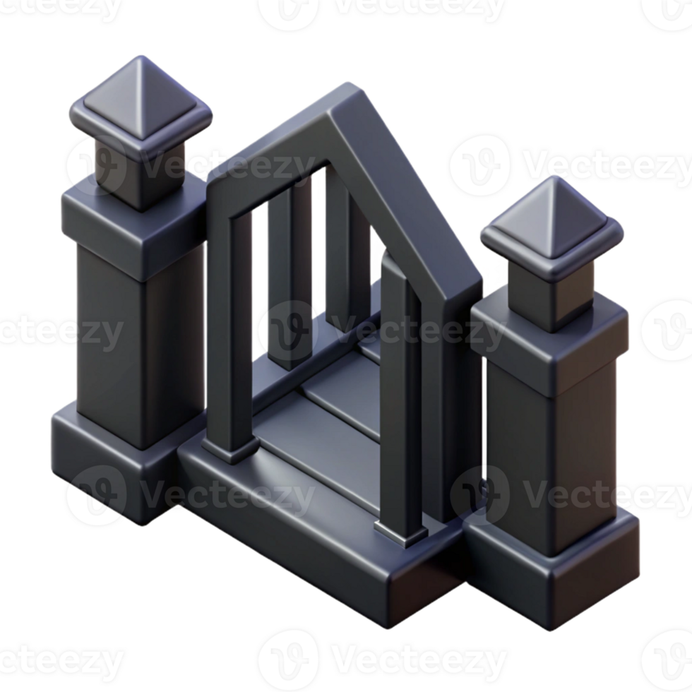 reflective spectacular Symmetrical isometric gate with sharp edges and a black color with Scalable Design. fine detail png