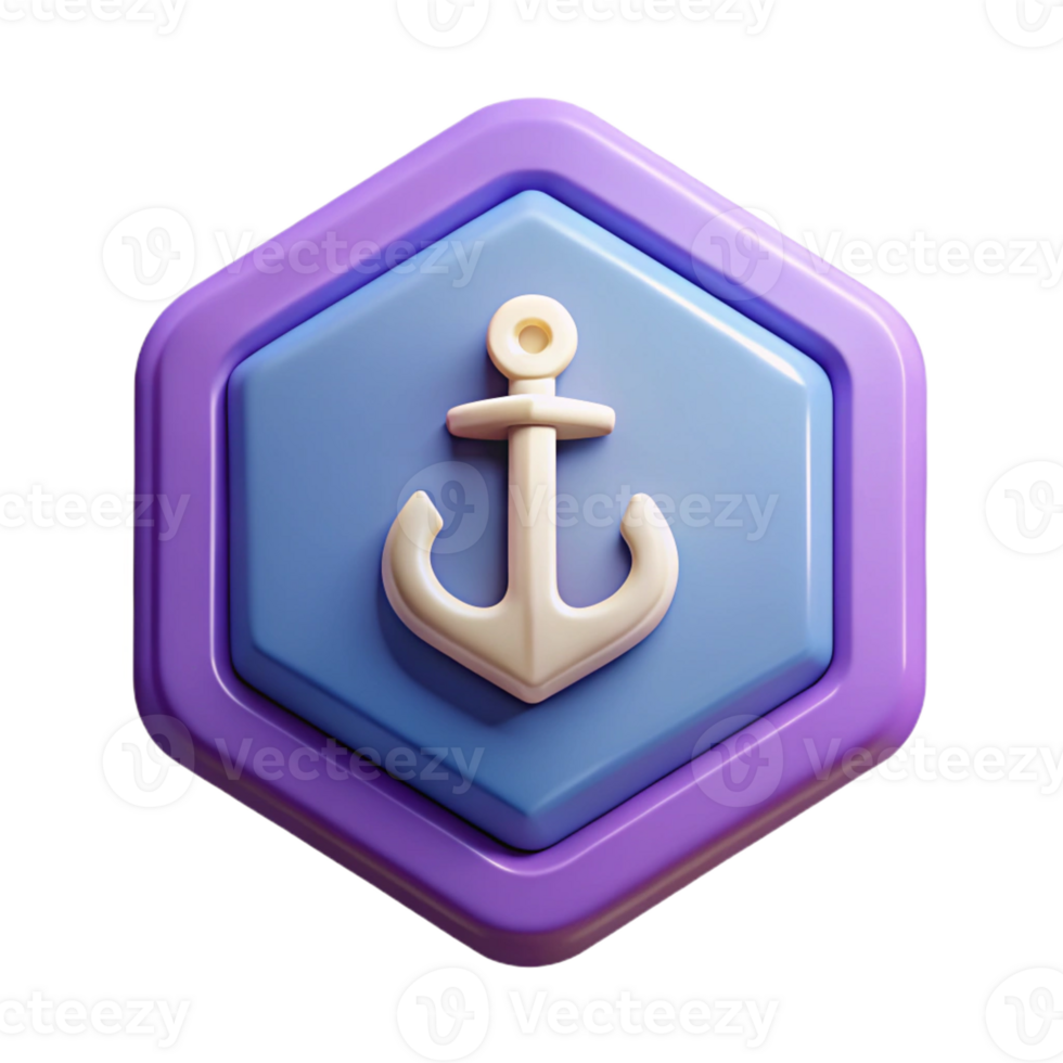 picturesque reflective renaissance Octagonal badge with a stylized anchor icon. Symmetrical, minimal, with Scalable Design. sharp png