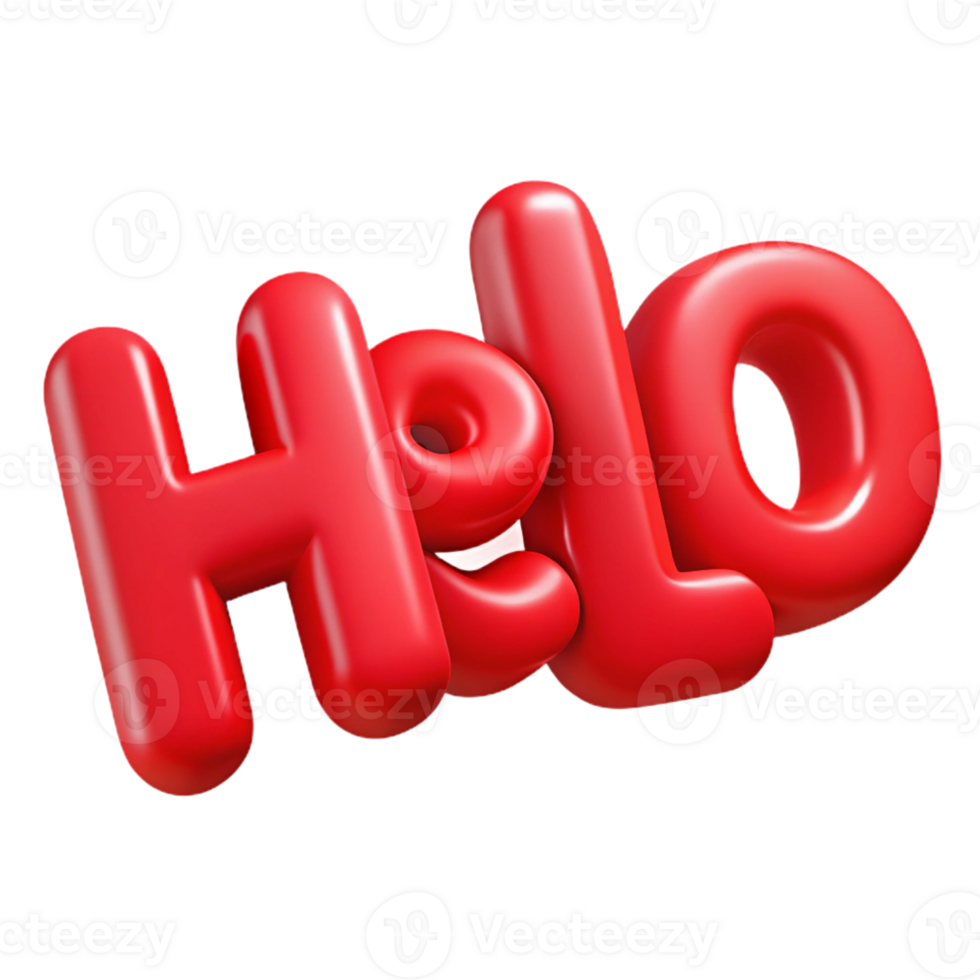 timeless avant-garde Bold, sans-serif HELLO with crisp edges and flat red color with Scalable Design. precision png