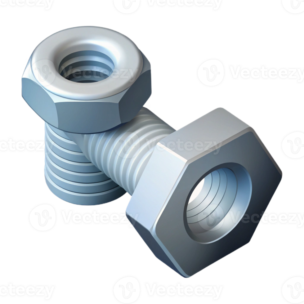 splendid tranquil bohemian Isometric view of a bolt and nut. Clean lines, scalable, flat color with Scalable Design. detailed png