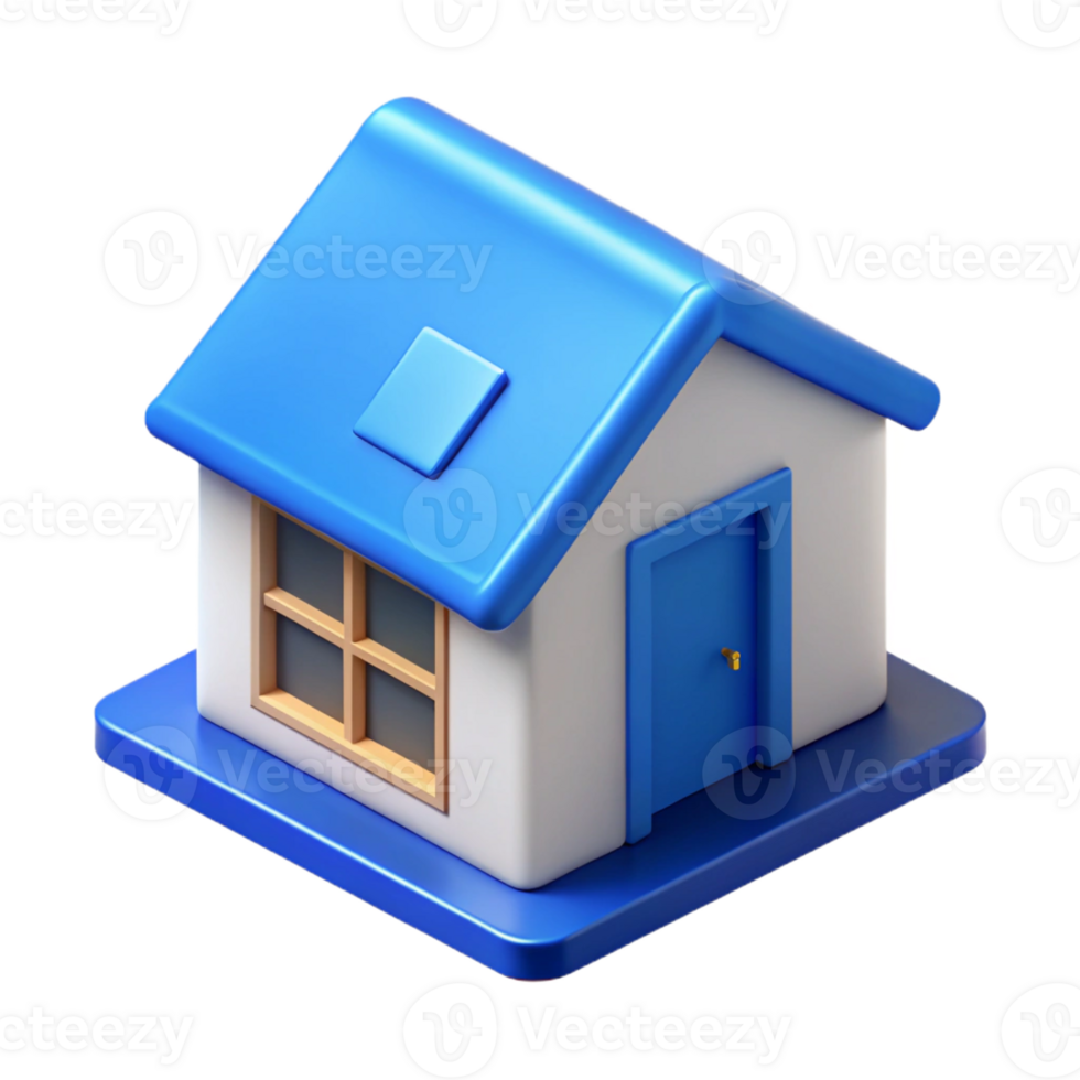 unparalleled modern Minimal isometric house with crisp edges and a blue roof with Scalable Design. refined png