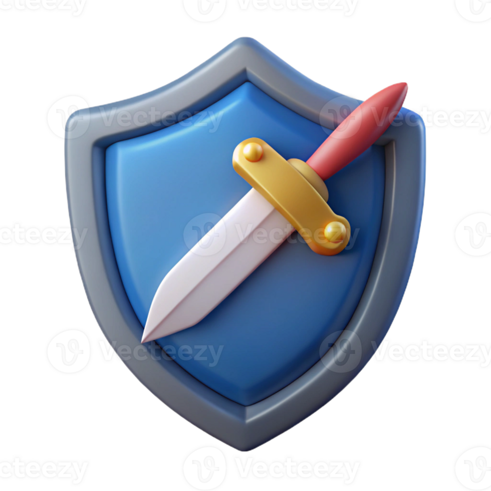 pristine avant-garde Shield badge with sword, crisp edges, minimal, flat color with Scalable Design. flawless png