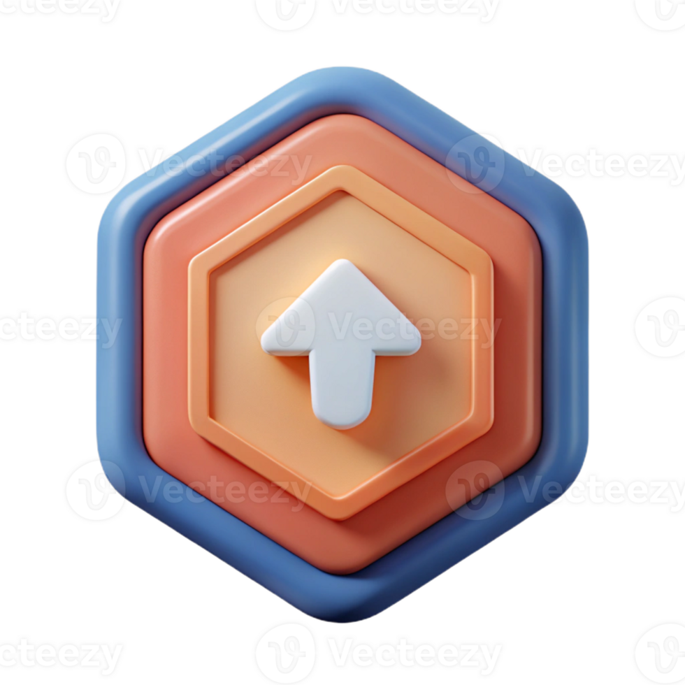 striking artistic Hexagonal badge with a simple arrow. Flat color, clean lines, minimal with Scalable Design. masterfully captured png