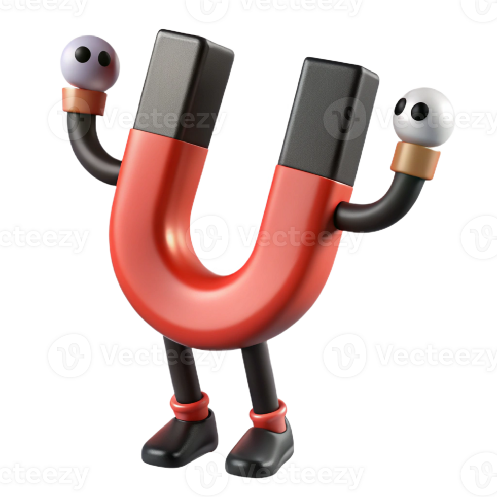 serene memorable U-shaped magnet character attracting metal objects, flat red and black with Scalable Design. png